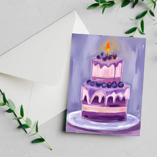 Bolo de Aniversário Roxo Cartão de Aniversário e