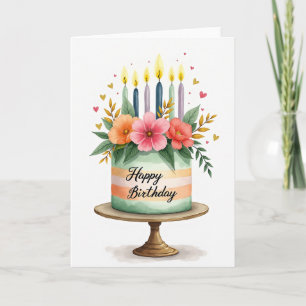 Bolo de Aquarela e Cartão Floral