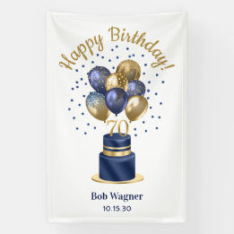 Bolo de Balão Azul Marinho de 70 Anos de Idade