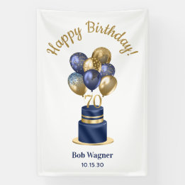 Bolo de Balão Azul Marinho de 70 Anos de Idade