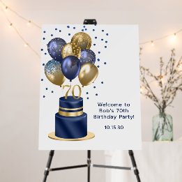 Bolo de Balão Azul Marinho para 70º Aniversário