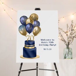 Bolo de Balão Azul Marinho para 70º Aniversário