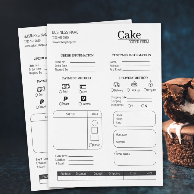 Bolo de bolos de padaria para pequenas empresas (Cake Order Form Bakery Small Business Wedding Cake)