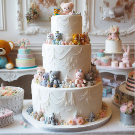 BOLO DE CAMADAS BRANCO FESTIVO DECORADO COM BRINQU