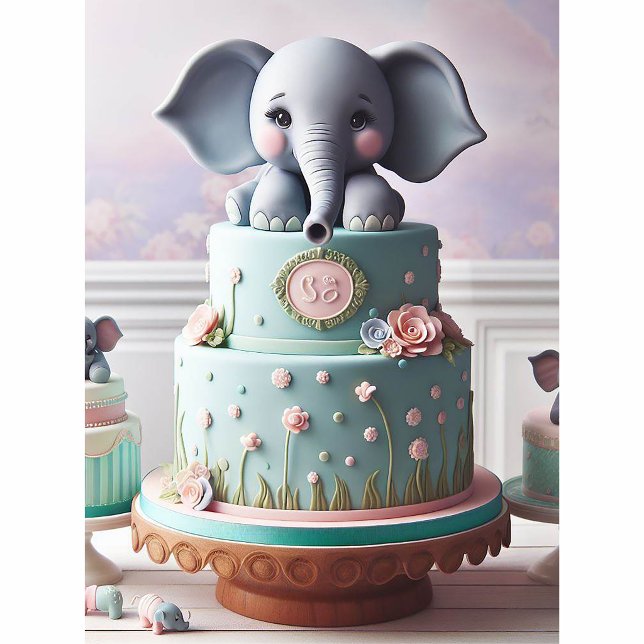 BOLO DE CAMADAS DE ELEFANTES PEQUENOS FOFO (Elephant Baby Layer Cake Baby Shower Invitation)