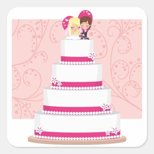 Bolo de casamento da morango adesivo quadrado