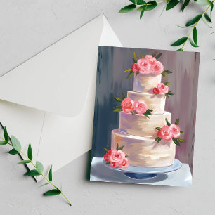 Bolo de Casamento Rosa Pink Cartão de Casamento