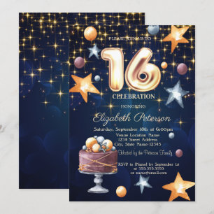 Bolo de Estrelas Azul Marinho Convite Sweet 16