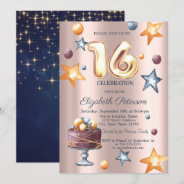Bolo de Estrelas Marinho Rosa Dourado Convite Doce