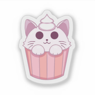 Bolo de Gatinho Kawaii Fofo Adesivo Rosa