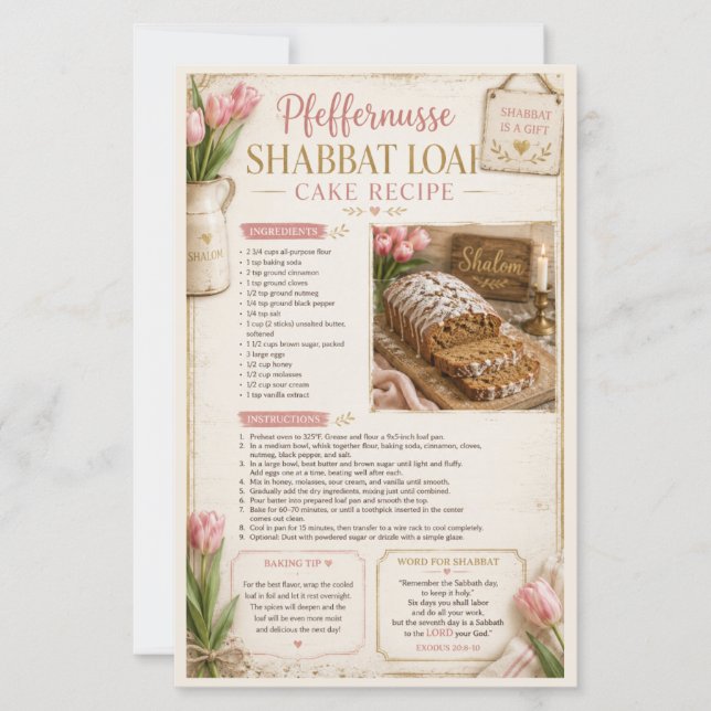 Bolo de Loaf do Shabat Pfeffernusse, Floral Rosa R (Frente)