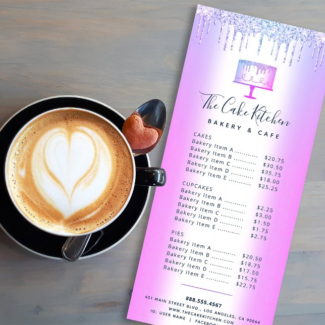 Bolo de padaria Roxo Glitter Menu de pastelaria (Criador carregado)