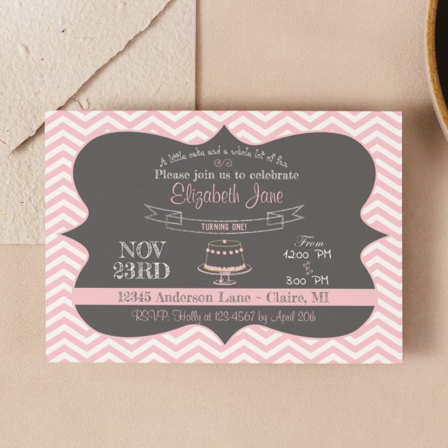 Bolo de Quadro Rosa Primeiro Convite de Aniversári (Criador carregado)