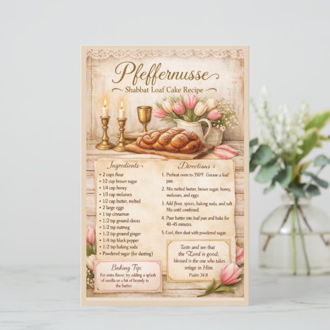 Bolo de Shabbat Pfeffernusse, Rosa Rústico Retro (Em pé/Frente)