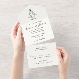 Bolo Desenhado à Mão Doodle Casamento Moderno