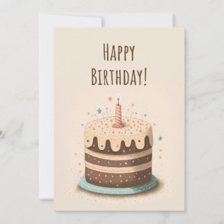 Bolo e Vela com Ilustração de Cartão de Aniversári