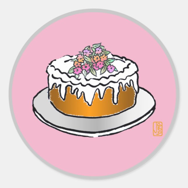Bolo no Adesivo Redondo Rosa (Frente)