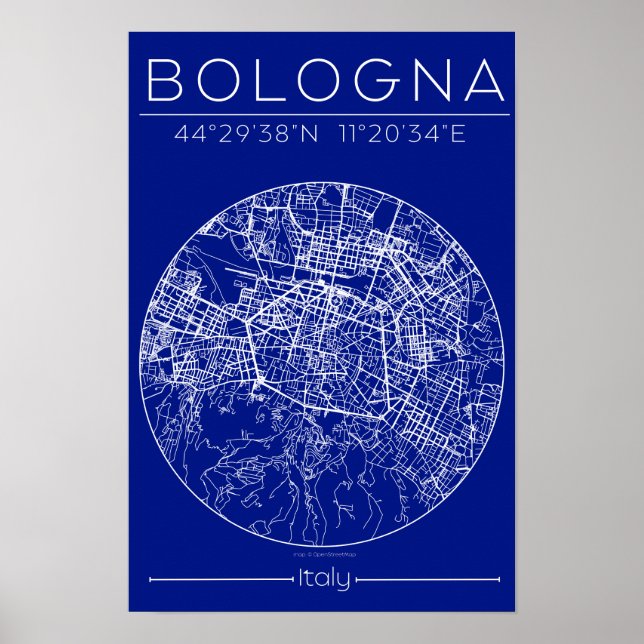 Bologna Blueprint Map Poster – Circular City Plan  (Frente)