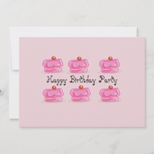 Bolos Rosa em Convite para Festa de Aniversário (Frente)
