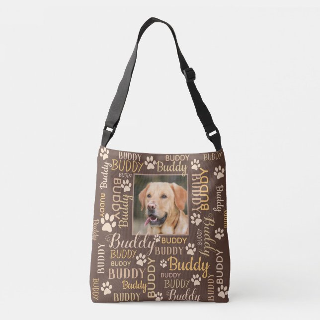 Bolsa Ajustável A foto personalizada nomeia o cão de | Brown (Verso)