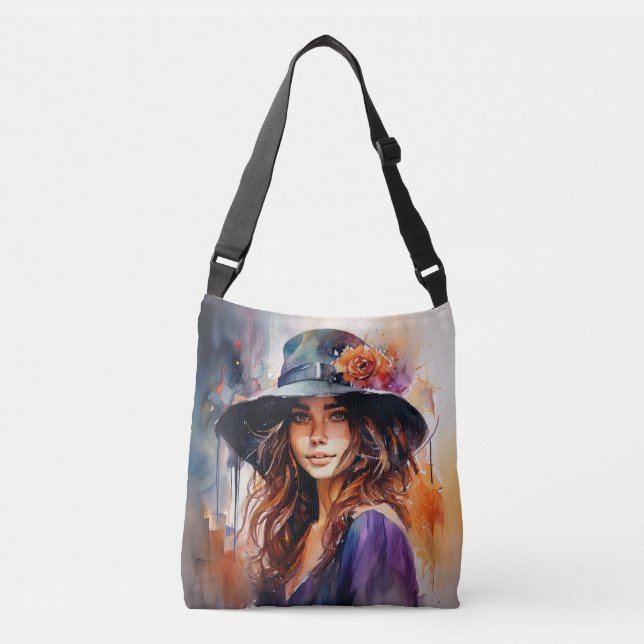 Bolsa Ajustável A Mulher no Chapéu: Retrato da Graça Vibrante (Frente)