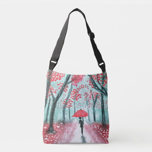 Bolsa Ajustável A Silhueta Humana Rainy Path com Red Umbrella  (Frente)