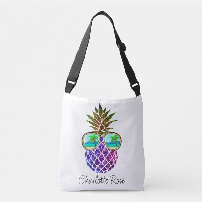 Bolsa Ajustável Abacaxi roxo rosa tropical (Frente)