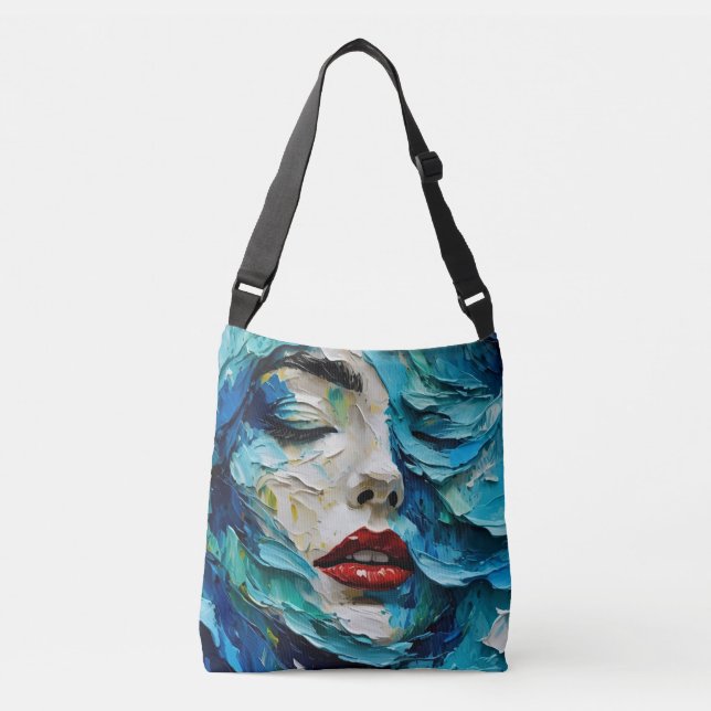 Bolsa Ajustável Abstract art painting female face ocean waves (Frente)