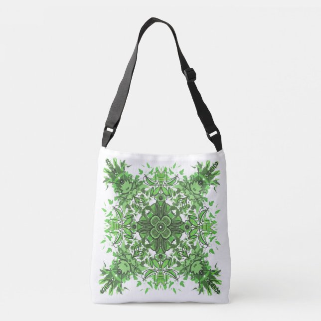 Bolsa Ajustável Abstract Floral Pattern In Black & Green On White  (Verso)
