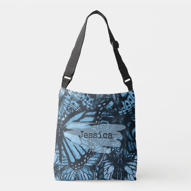 Bolsa Ajustável Abstract Grunge Blue Butterfly Art Personalised (Frente)