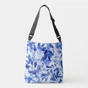Bolsa Ajustável Abstrato Azul e Folhas Brancas