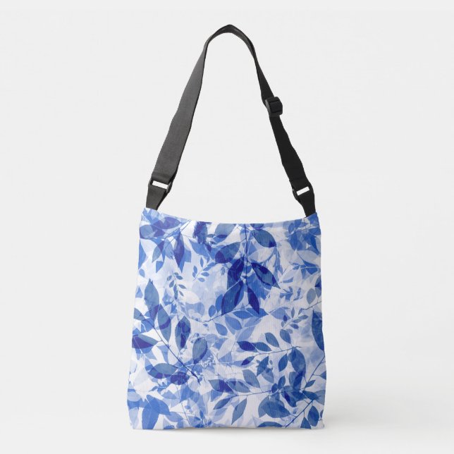 Bolsa Ajustável Abstrato Azul e Folhas Brancas (Frente)