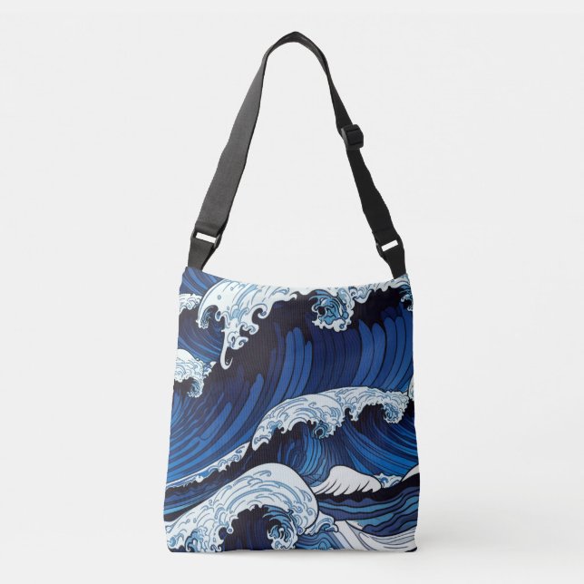 Bolsa Ajustável Abstrato Blue Ocean Ondas Japonês Estilo Trabalho  (Frente)