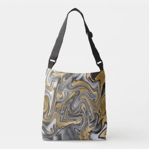Bolsa Ajustável Abstrato De Óleo Marmoreado Preto, Branco E Doura