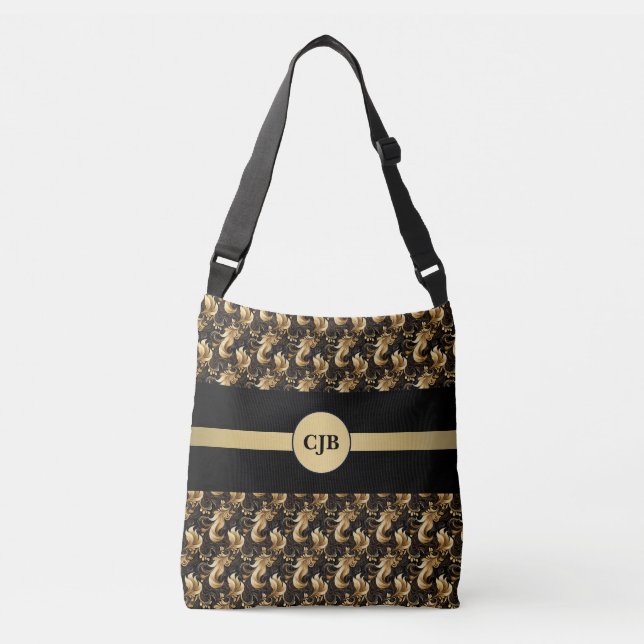 Bolsa Ajustável Abstrato Dourado e preto personalizado (Frente)