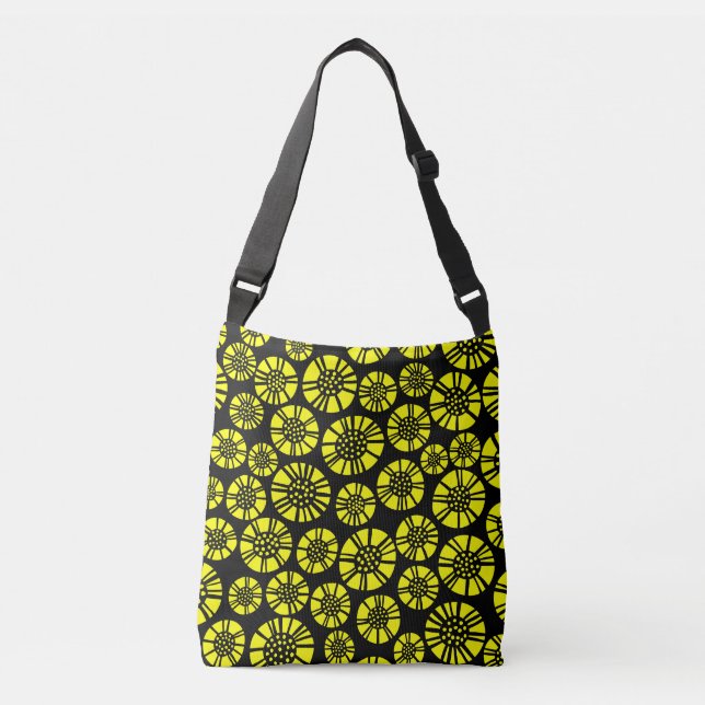 Bolsa Ajustável Abstrato Flores 031023 - Amarelo em preto (Frente)