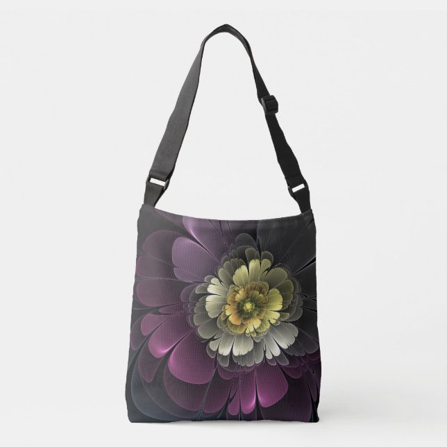 Bolsa Ajustável Abstrato Modern Purpur Khaki Cinza Flor Fractal (Frente)