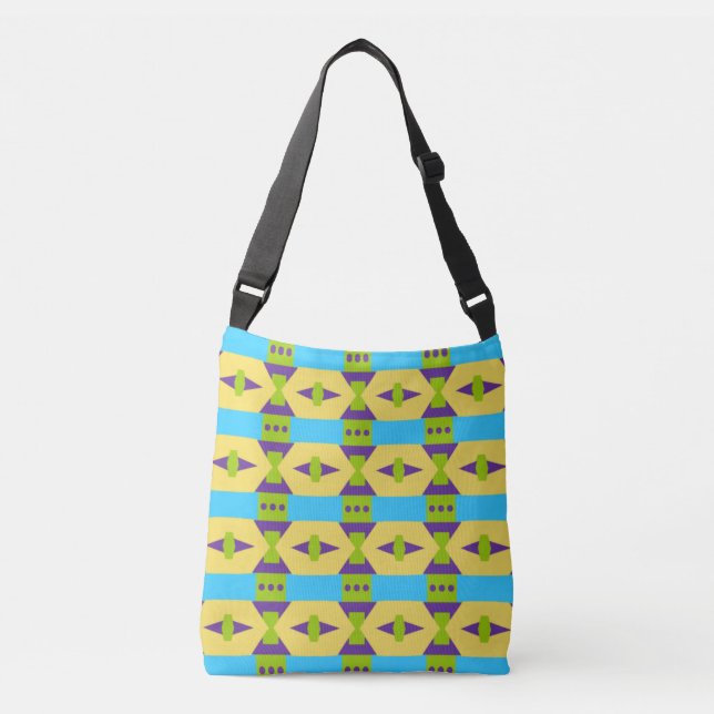 Bolsa Ajustável Abstrato Verde Amarelo e Padrão Azul com Pontos (Frente)