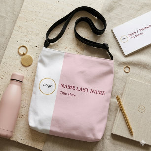 Bolsa Ajustável Adicionar logotipo Rosa Simples Bege Nome Título