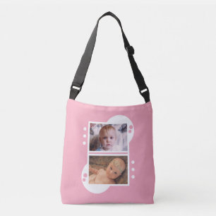 Bolsa Ajustável Adicione suas próprias 4 fotos, cor-de-rosa e bran