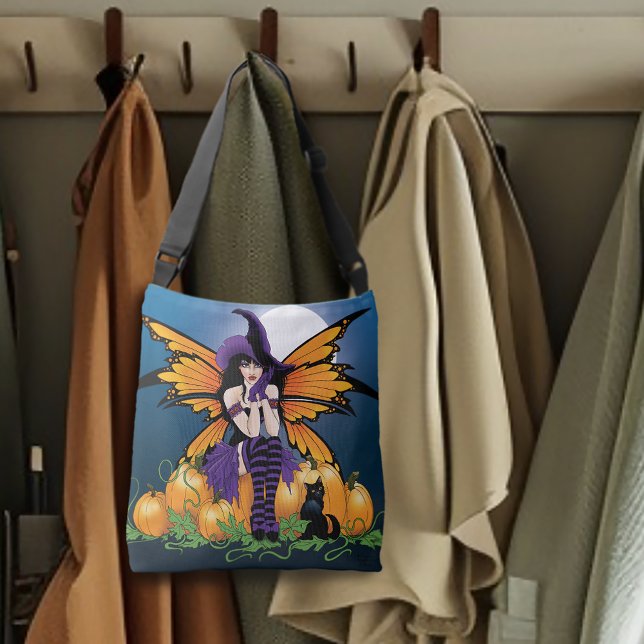 Bolsa Ajustável Adorável Fada de Halloween com Abóbora e Gato Pret (Criador carregado)