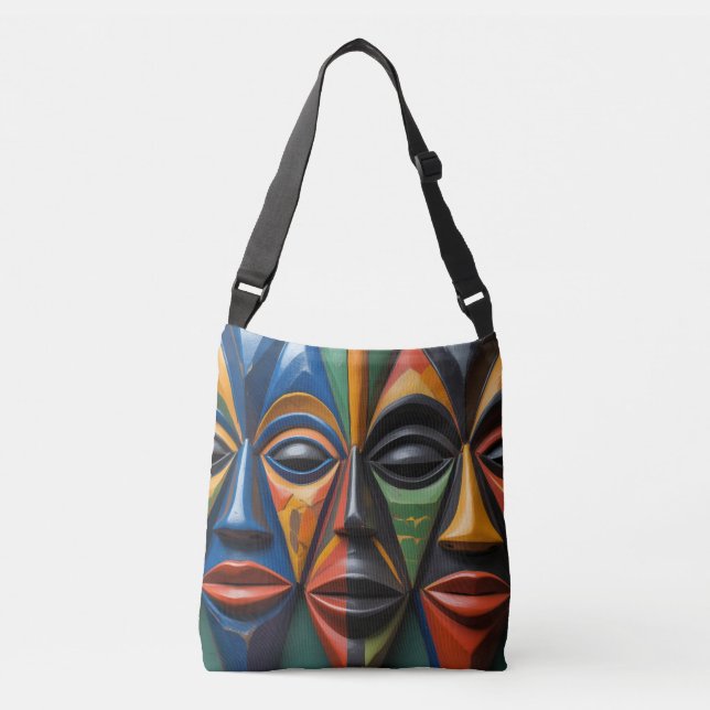 Bolsa Ajustável African Tribal Masks Trio  Dynamic Symmetry   (Frente)