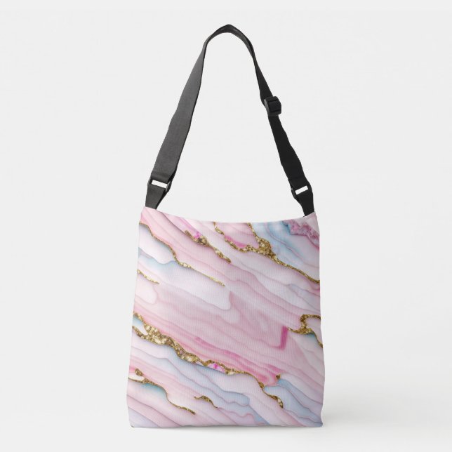Bolsa Ajustável Agate Marble Trendy Blue Coleção Dourada Rosa (Frente)