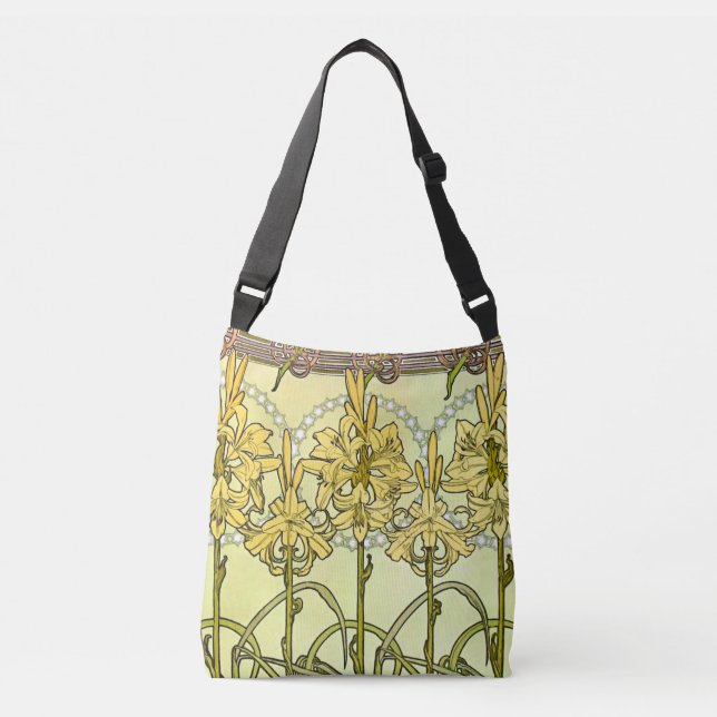 Bolsa Ajustável Alfonse Mucha Art Nouveau Lily Padrão Floral (Frente)
