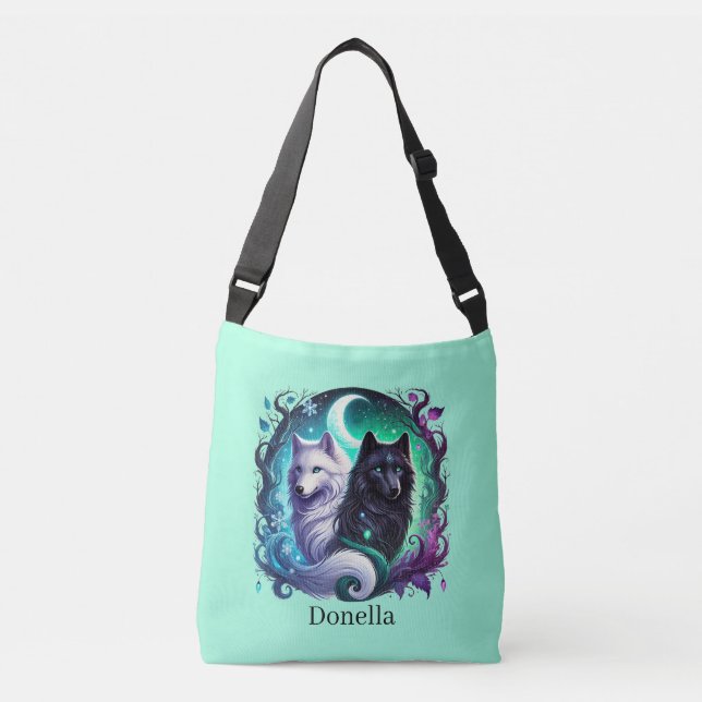 Bolsa Ajustável Amantes de lobos fofos adicionam nome  (Frente)