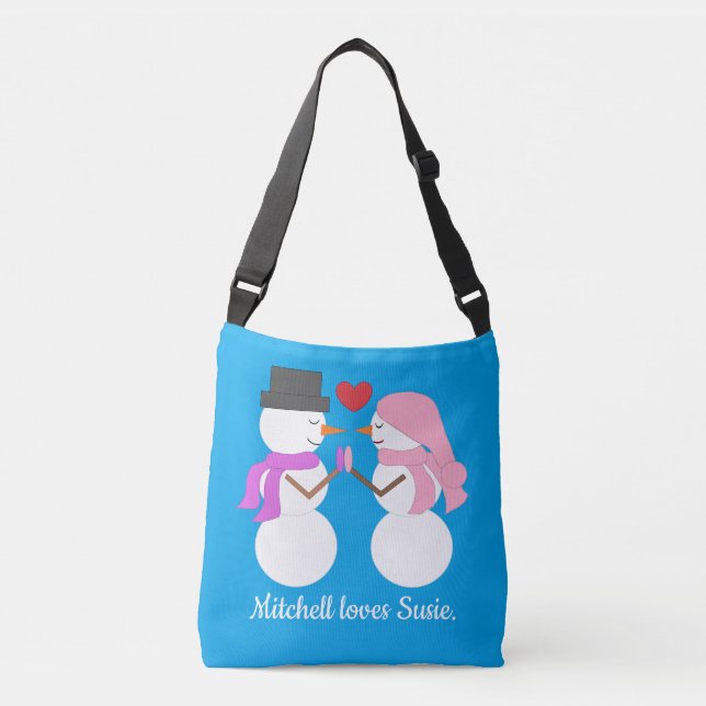Bolsa Ajustável Amor & Bonecos de Neve - Azul-verde: Natal (Frente)