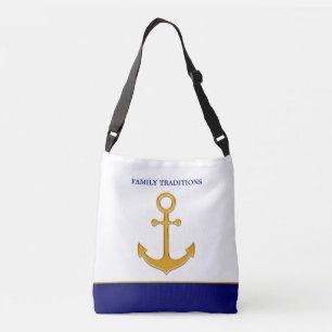 Bolsa Ajustável Âncora dourada da família em azul e branco