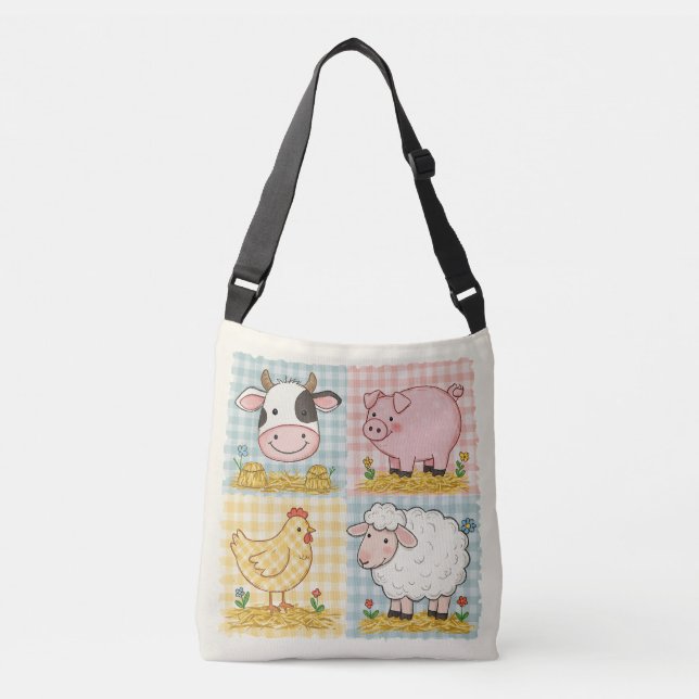 Bolsa Ajustável Animais Fofos da Fazenda Gingham Quintal (Frente)