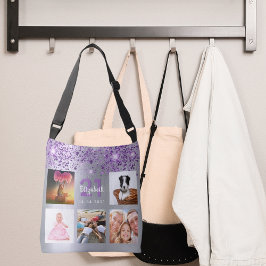 Bolsa Ajustável Aniversário do nome da colagem de fotos com brilho