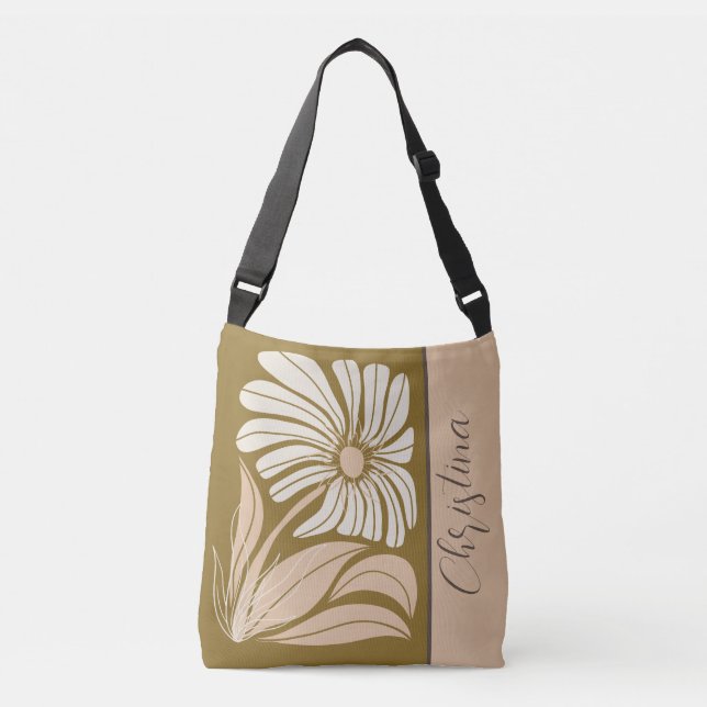Bolsa Ajustável Anos setenta Retro Pêssego-Marrom Solteiro Flor (Frente)